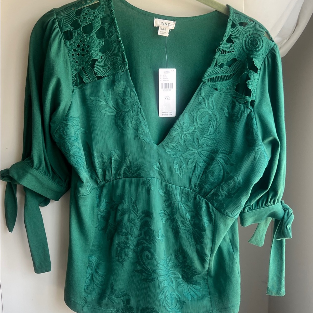 Green Lace Detail Women's Top